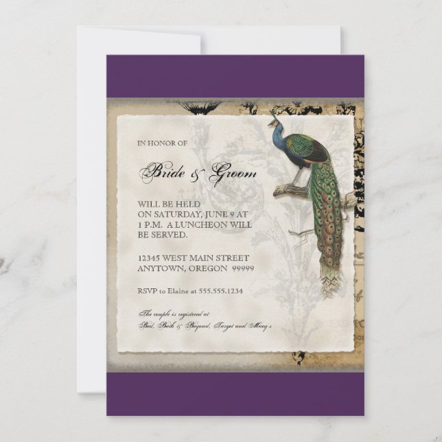 Peacock vintage 6 - Faire-part de mariage (Devant)