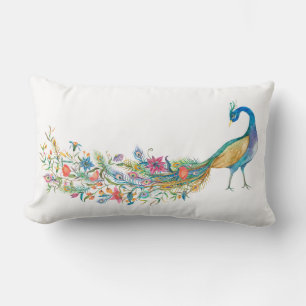 Peacock Vintage Illustration Lumbar Lance Oreiller