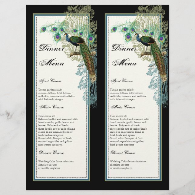 Peacock vintage, Plumes, 2 up, Menu du dîner (Devant)