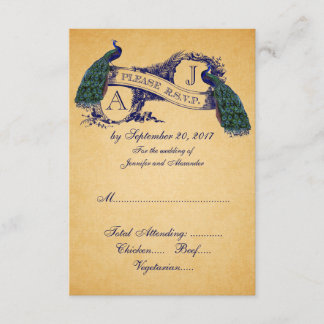 Peacock Vintage Wedding CARD RSVP | Bleu
