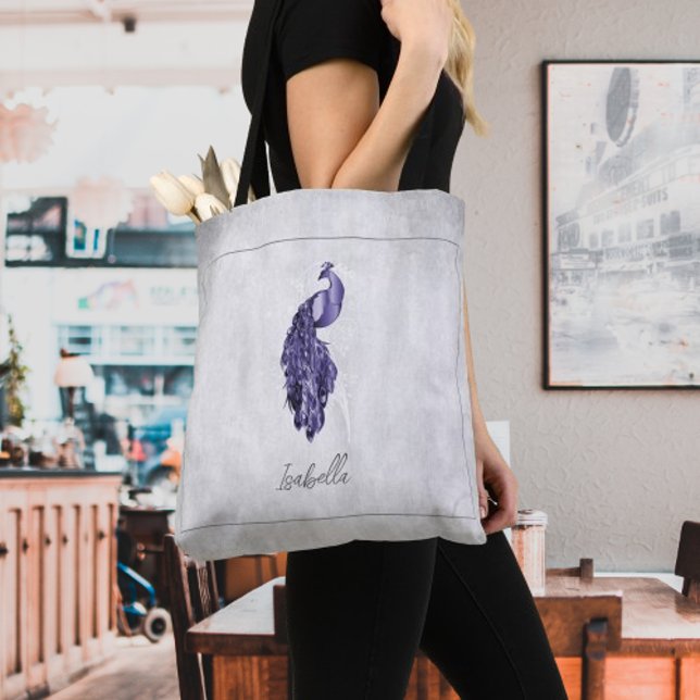 Peacock violet élégant Sac fourre-tout personnalis (Purple Elegant Peacock Personalized Tote Bag)