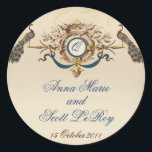 Peacocks vintages Mariage Faveur Stickers Tour<br><div class="desc">Vintage Peacocks Mariage Favor Stickers Noms Monogramme et Mariage Date. Entièrement personnalisable.</div>