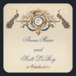 Peacocks vintages Mariage Favoriser Stickers Noms<br><div class="desc">Vintage Peacocks Mariage Favor Stickers Noms Monogramme et Mariage Date. Entièrement personnalisable.</div>