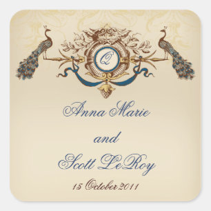 Peacocks vintages Mariage Favoriser Stickers Noms