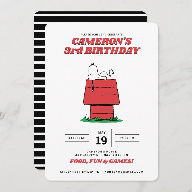 Peanuts Snoopy Dog House Anniversaire Invitation (Devant / Derrière)