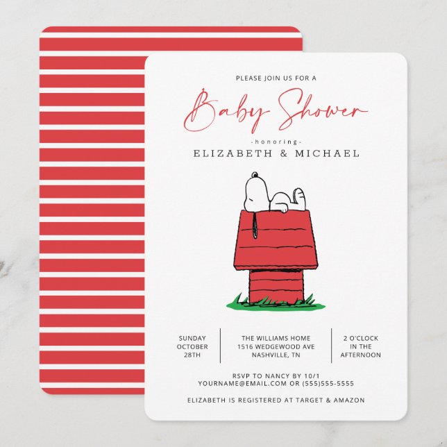 Peanuts Snoopy Dog House - Invitation Baby shower (Devant / Derrière)