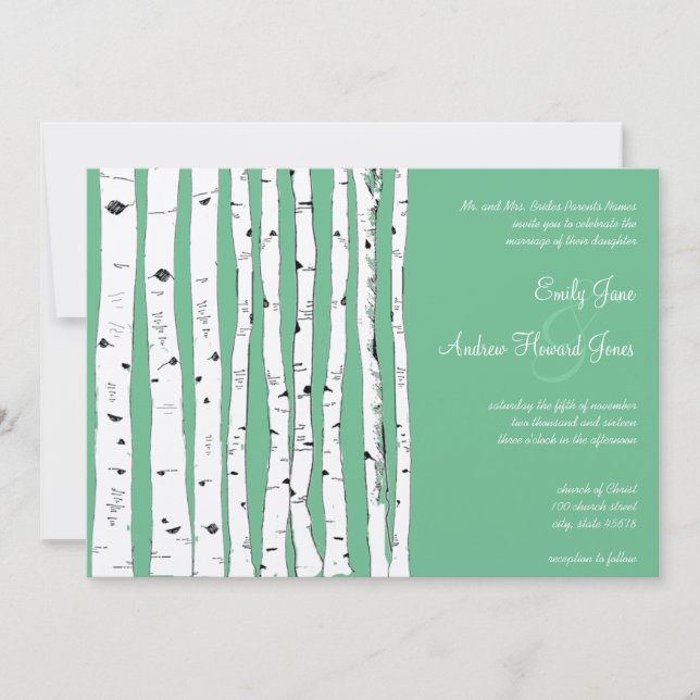 PeaPod Green Birch Tree Mariage Invitations (Devant)