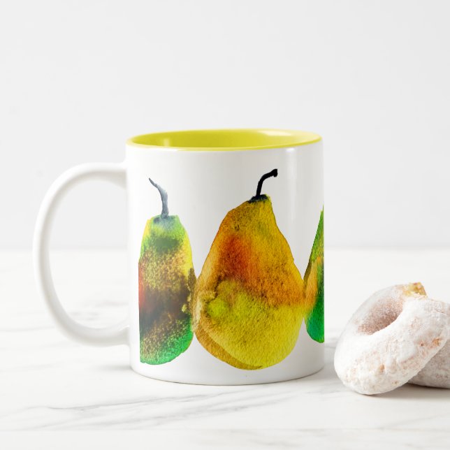 Pear art mignon aquarelle fruit tasse à café à deu (Avec donut)