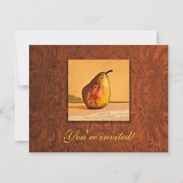 Pear Watercolor Engraving Art Reunion Invitations (Devant)