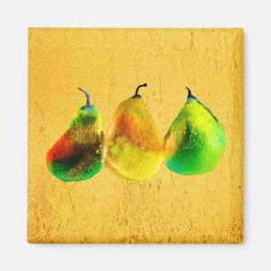 Pear watercolor green fruit magnet