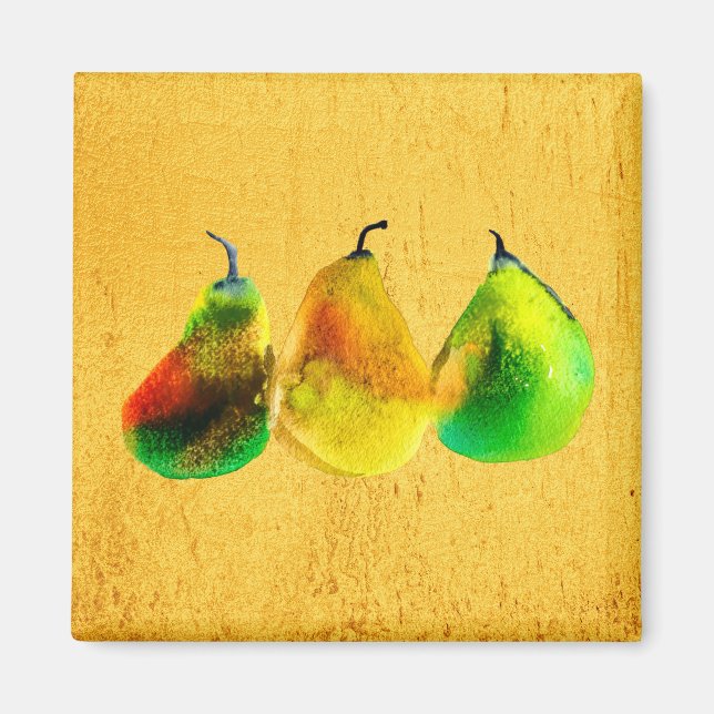 Pear watercolor green fruit magnet (Devant)