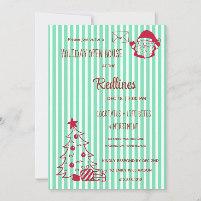 Pearl Aqua Plaid Holiday Open House Invitation (Devant)