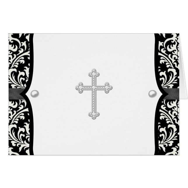 Pearl Cross et Black Damask Merci Cartes (Devant Horizontal)