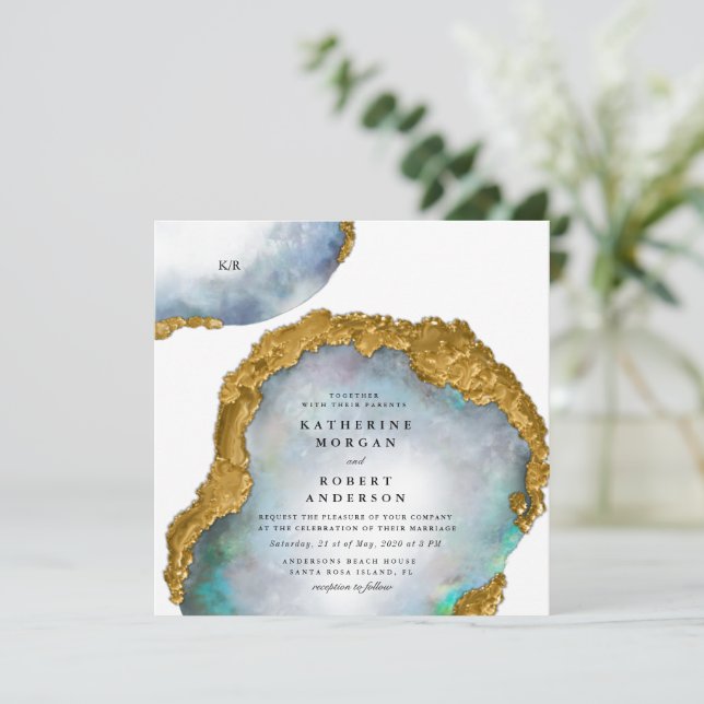 Pearl Golden Agate Geode Faire-part de mariage (Debout devant)