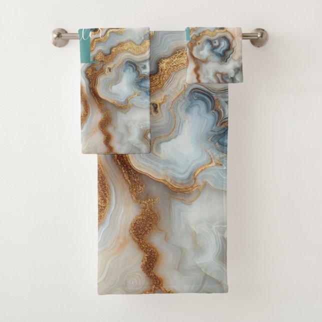 Pearl Golden Girly Botswana Agate Custom Monogramm (En situation)