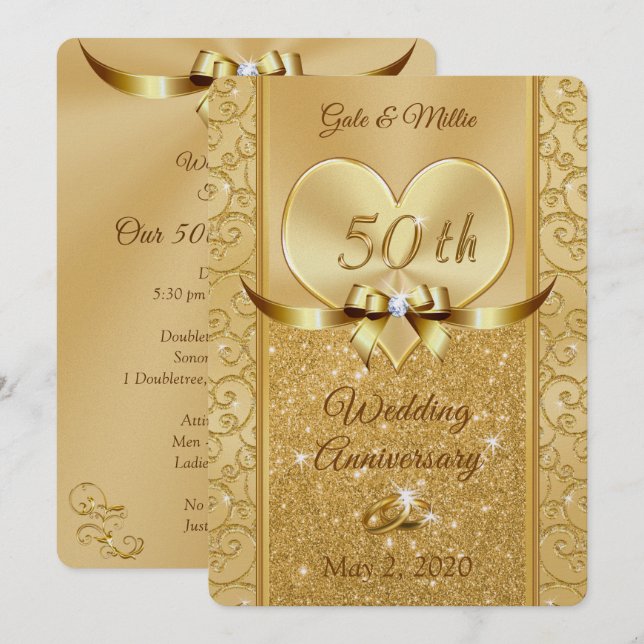 Pearl Shimmer Golden Anniversaire Invitations (Devant / Derrière)