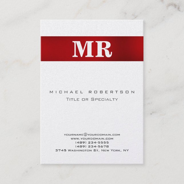 Pearl Stylish Monogramme Carte de visite blanc rou (Devant)