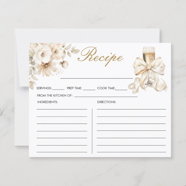 Pearls and Prosecco Bridal Shower Recipe Card (Devant)