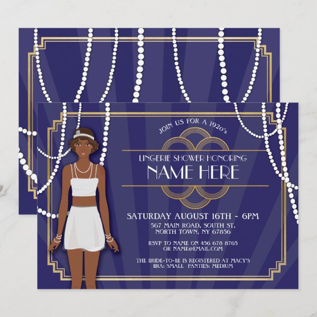 Pearls Lingerie Douche Twenties Gold Invitation de (Devant / Derrière)