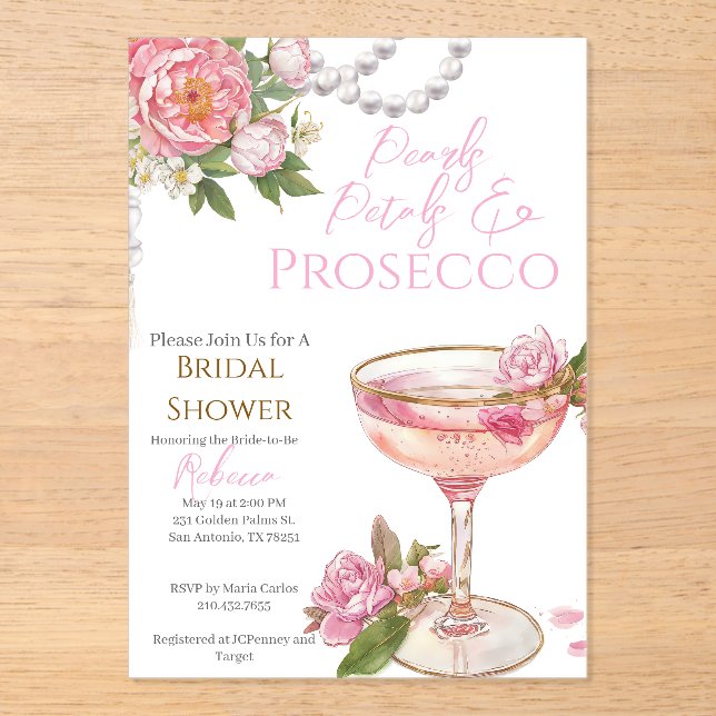Pearls, Petals & Prosecco Bridal Shower Invitation (Recto)