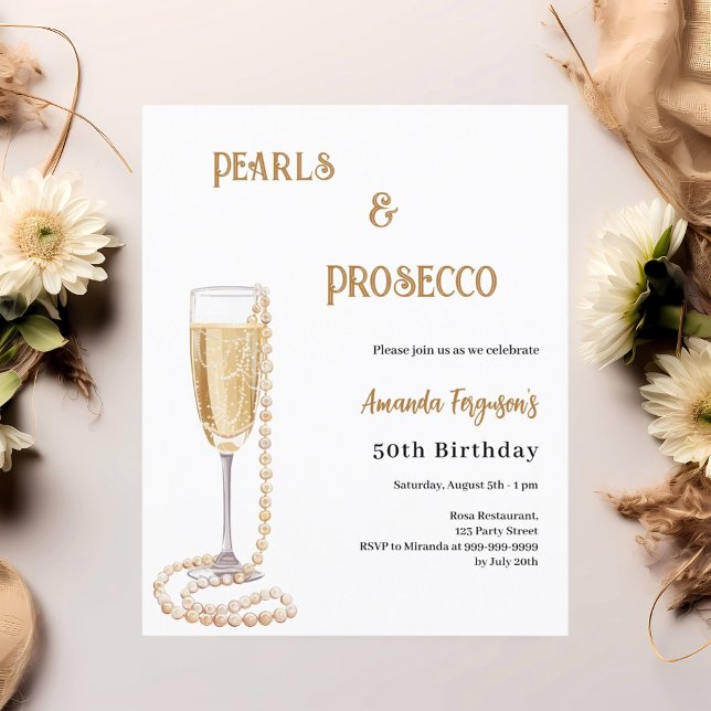 Pearls Prosecco bulle invitation d'anniversaire (Créateur téléchargé)