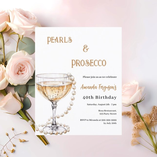 Pearls Prosecco bulles invitation d'anniversaire (Créateur téléchargé)