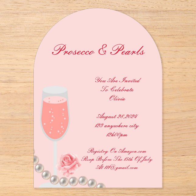 PEARLS & PROSECCO FÊTE DES MARIÉES INVITATION ROSE (Recto)