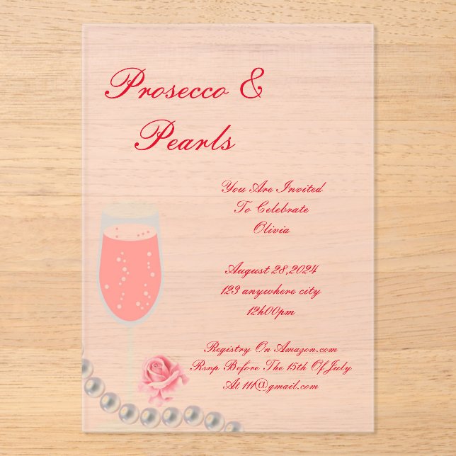 PEARLS & PROSECCO FÊTE DES MARIÉES INVITATION ROSE (Recto)