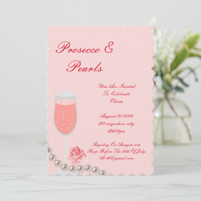 PEARLS & PROSECCO FÊTE DES MARIÉES INVITATION ROSE (Debout devant)