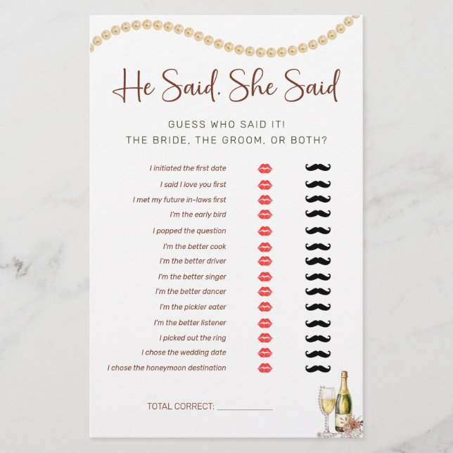 Pearls & Prosecco He, Elle A Dit Fête des mariées  (Devant)