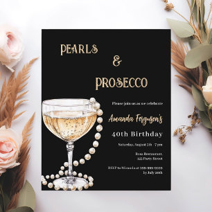 Pearls Prosecco invitation d'anniversaire en or no