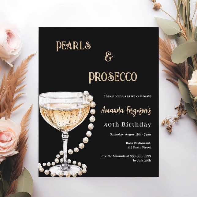 Pearls Prosecco invitation d'anniversaire en or no (Créateur téléchargé)