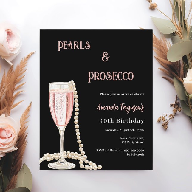 Pearls Prosecco invitation d'anniversaire rose noi (Créateur téléchargé)