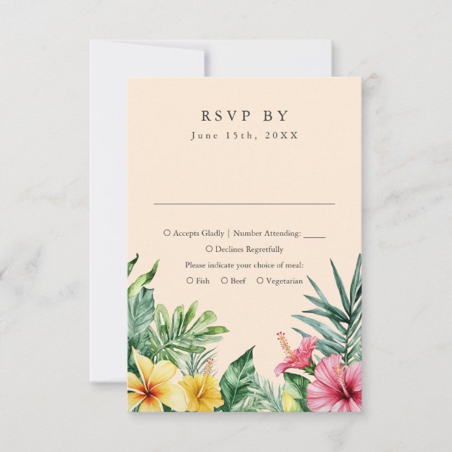 Pêche Aquarelle Tropicale Mariage floral RSVP (Devant)