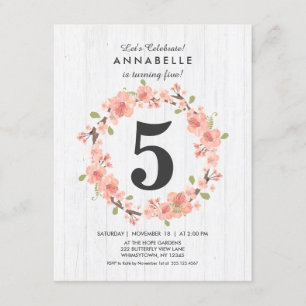 Pêche au bois blanc Floral Invitation de fête d'an