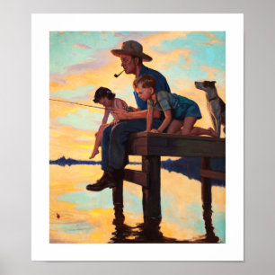Pêche avec papa. Impression d'art vintage
