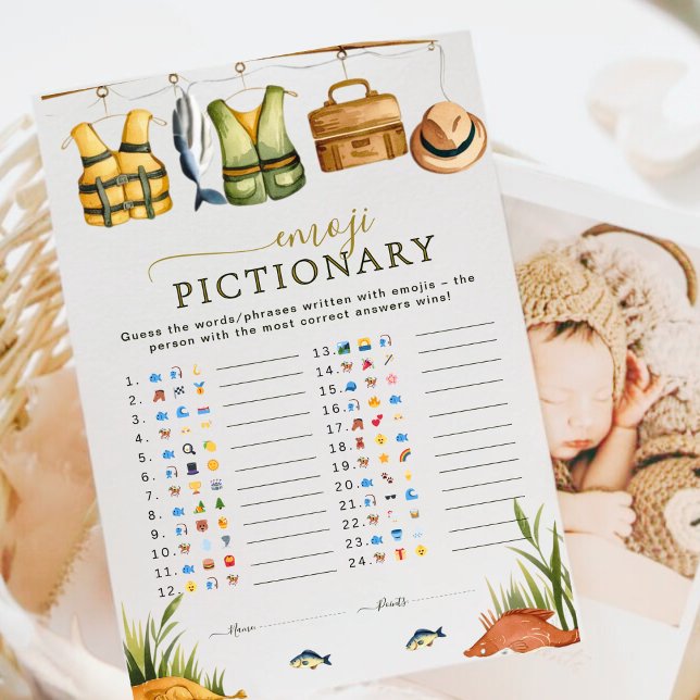 Pêche Baby shower bébé garçon Emoji Pictionary Jeu (Créateur téléchargé)