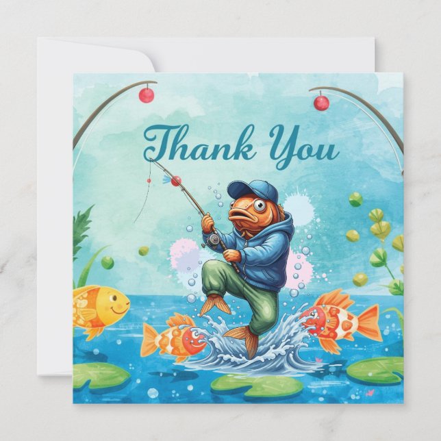 Pêche Carte de remerciements avec Boy Fishing (Devant)