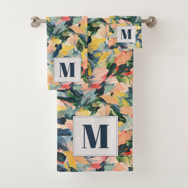 Pêche contemporaine et bleu Abstrait Floral (En situation)