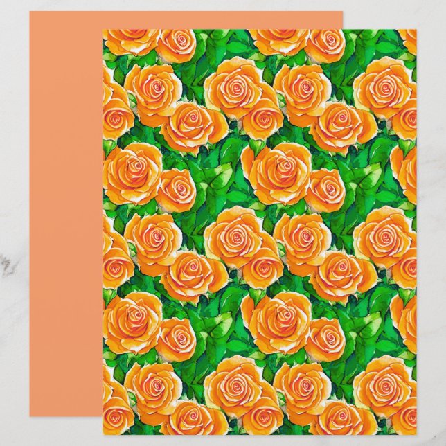 Pêche / Corail Orange Aquarelle Roses (Devant / Derrière)