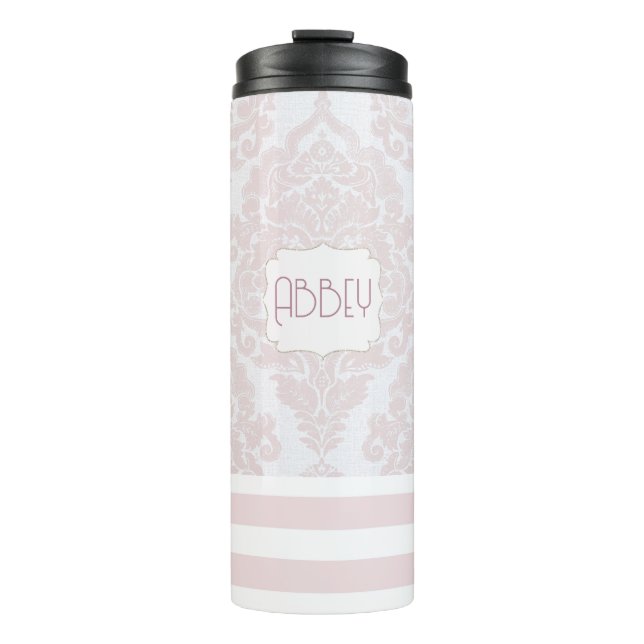 Pêche/Damas rose Bouteille d'eau rayée (Devant)