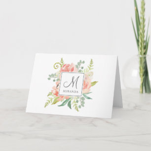 Pêche et crème Aquarelle Florale avec Monogramme