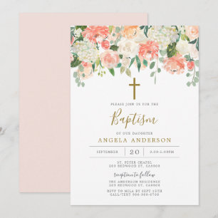 Pêche et crème Baptême / Invitation Christening