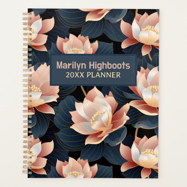 Pêche et fleurs de lotus bleu foncé (Devant)