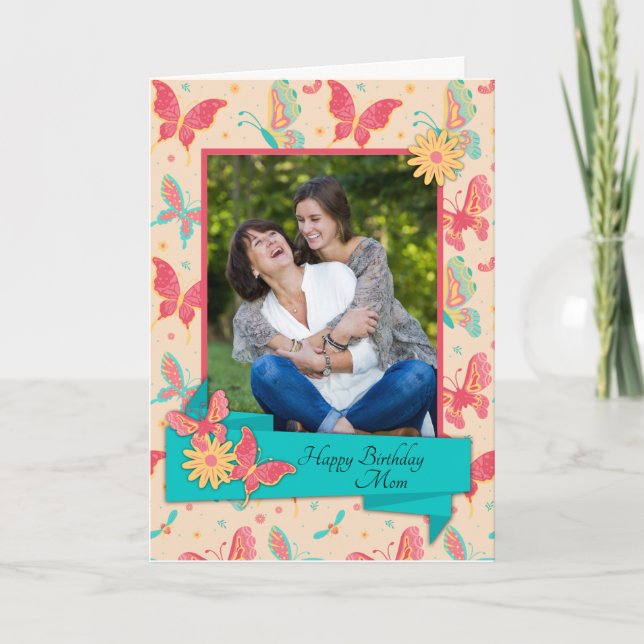 Pêche et papillons Turquoises Carte d'anniversaire (Devant)