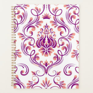 Pêche et pourpre Damas motif floral élégant