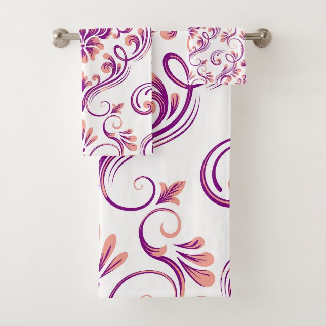 Pêche et pourpre Damas motif floral élégant (En situation)