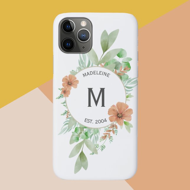 "Pêche florale" - coque iphone Casemate personnali (Personalised phone cover with name and initials, 'floral peach' design)