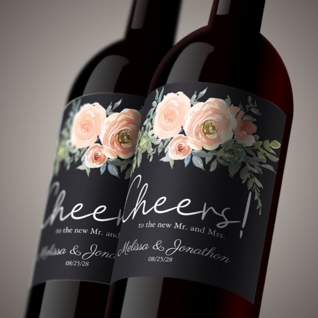 Pêche Green Navy Pastel Floral Mariage Étiquette à (Créateur téléchargé)