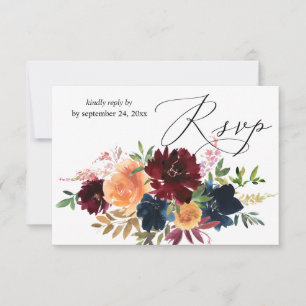 Pêche, Marine, Floral Bourgogne avec carte RSVP de
